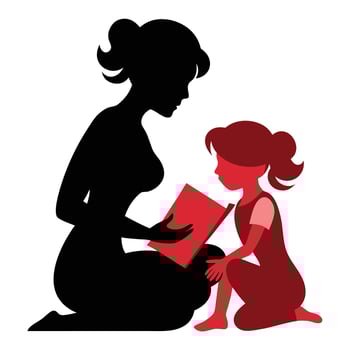 Silhouette of a mother reading to her daughter vector