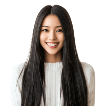 A Young Woman With Long Black Hair Smiles png