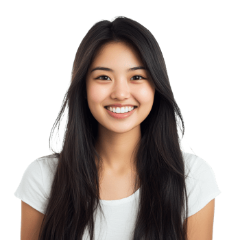 Portrait of a smiling young woman with long black hair. isolated png