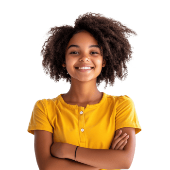 A Smiling Girl With Curly Hair Wearing A Yellow Shirt png