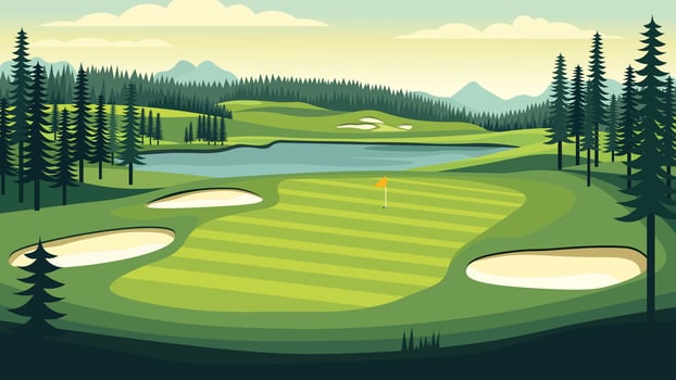 Golf Sport Field Nature Landscape with Mountains Scenery in the Morning vector