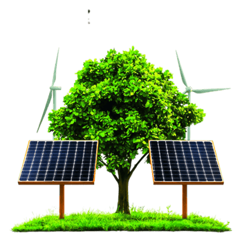 Renewable Energy Concept with Solar Panels and Wind Turbines png