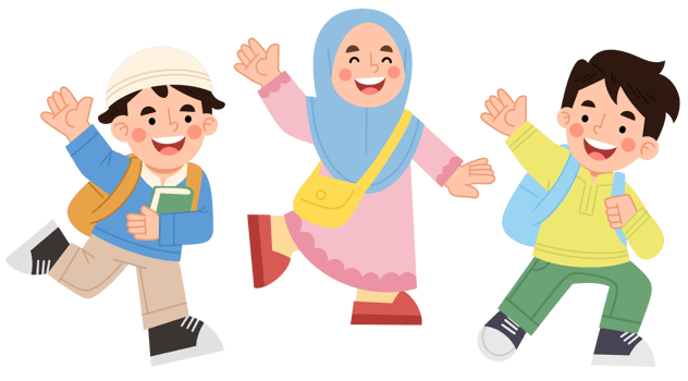 Illustration of happy Muslim children on a trip png