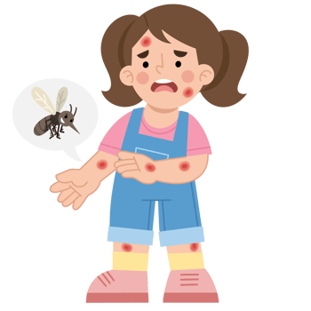 Illustration of a girl with red spotted skin png