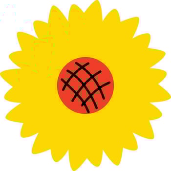 A yellow sunflower with a red dot in the center vector