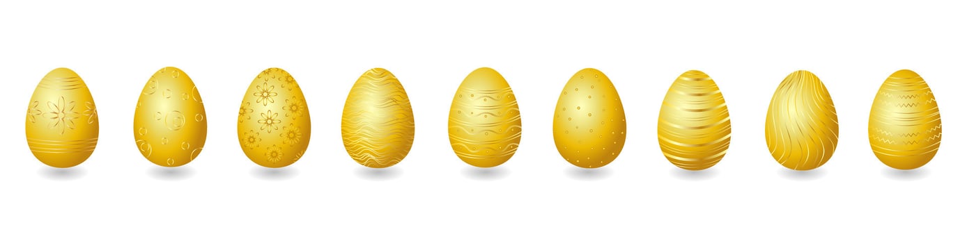 golden easter egg elements set isolated on white background vector