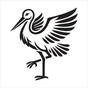 A black and white illustration of a crane vector