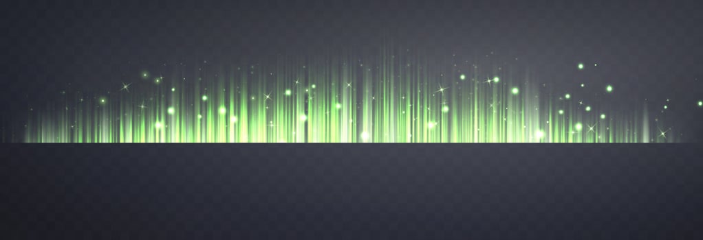 Vertical green horizontal lines. Speed rays, velocity light neon flow, motion effect vector