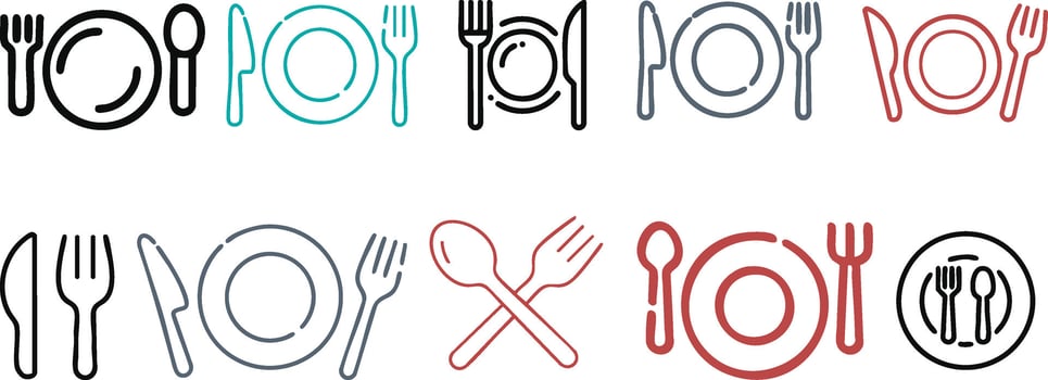 Hand-drawn kitchen utensils icon. Hand-drawn plate, knife, spoon, and fork line drawing for kitchen vector