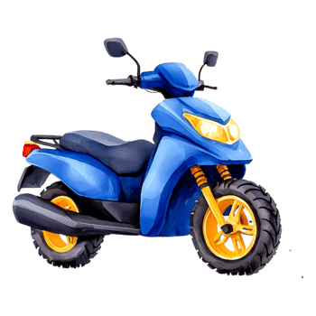 Bright Blue Scooter with Yellow Wheels png