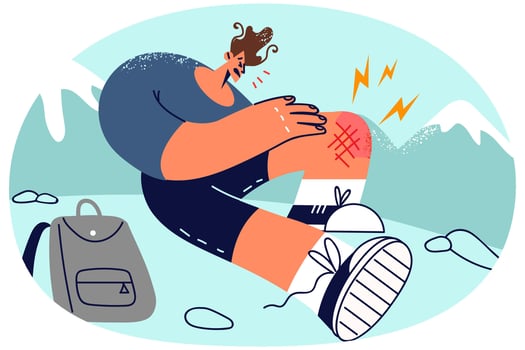 Man suffer from leg injury fall in mountains vector