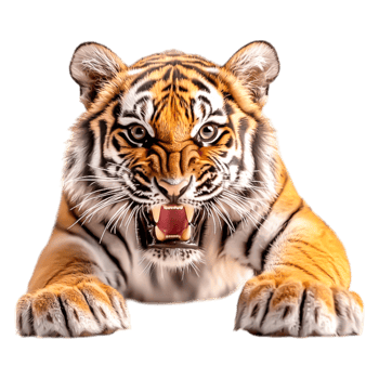 Fierce Close-Up of a Striped Tiger Ready to Pounce in Nature png