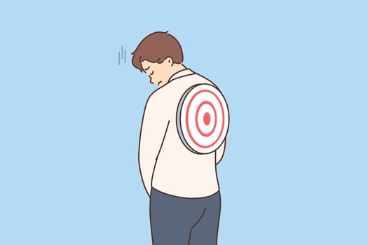 Target on back of business man causes stress and symbolizes presence of problems vector
