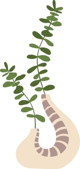 Two fresh eucalyptus branches growing in a modern striped vase, enhancing a stylish and minimalist home decor element, adding a touch of elegance and natural beauty to any space vector