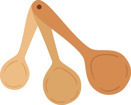 Three wooden spoons hanging together, kitchen utensil for cooking, ideal for mixing ingredients and serving food, representing cooking, baking, and homemade meals vector
