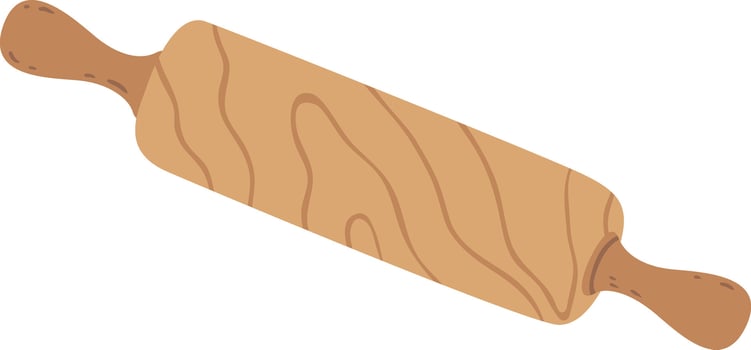 Classic wooden rolling pin for preparing dough, pasta, pizza, and other culinary creations, isolated on white background, ready for baking and cooking vector