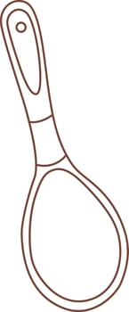 Simple brown line drawing depicting a wooden spoon featuring a hole for hanging, perfect for illustrating cooking, kitchen utensils, and various culinary themes in a minimalist style vector