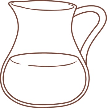 Simple line drawing of a brown ceramic pitcher containing water, featuring a handle and a wide mouth, ideal for breakfast or beverage service vector