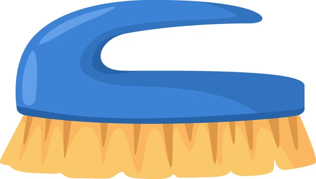 Cleaning brush with blue handle and yellow bristles standing on white background, cleaning tool for scrubbing, washing and housekeeping chores vector
