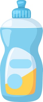 Light blue plastic bottle containing yellow dishwashing liquid or other cleaning product, isolated on white background, with blank labels and blue cap vector