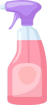 Cleaning spray bottle with pink liquid for housekeeping and chores, featuring a purple trigger and blank label, promoting hygiene and cleanliness vector
