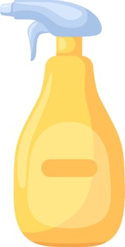 Generic yellow and blue spray bottle with blank label for cleaning products, promoting hygiene and disinfection in various domestic environments vector