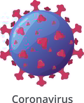 Illustrating the coronavirus particle responsible for the COVID 19 pandemic, featuring a blue sphere with pink spikes, set against a clean white background vector