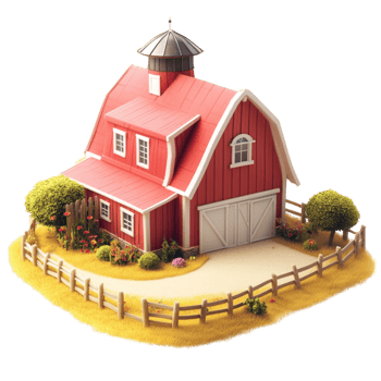 Lovely Red Farmhouse with Fence on Transparent Background png