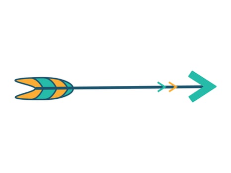 Rustic bohemian tribal arrow with ethnic ornaments isolated on white background. Concept of archery sports, ancient hunting tool, and cultural design inspired by Indian, African, Aztec traditions vector