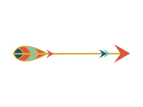 Colorful tribal arrow with ethnic ornaments and patterns isolated on white background. Concept of archery sports, ancient hunting tool, cultural design from Indian, African, Mayan, Aztec traditions vector