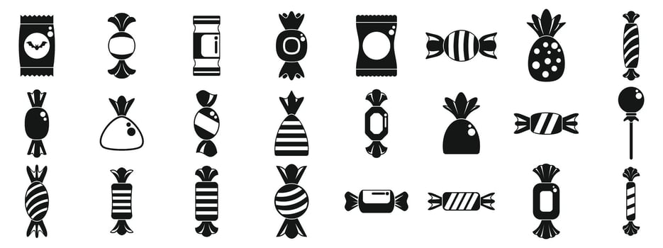 Candy wrappers icons set. Candy shop icons showing various sweets and treats wrapped for delicious snacking vector