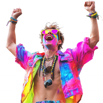 A young man dressed in a neon festival outfit png
