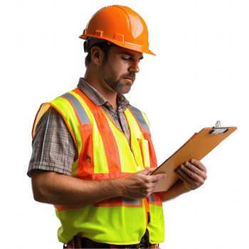 A construction worker in a neon safety vest and hard hat png