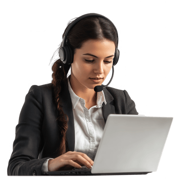 Call center agent working on laptop png