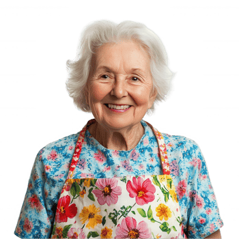 An older woman wearing a floral apron png