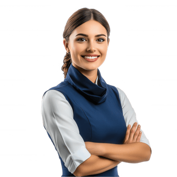 A smiling flight attendant and neck scarf transparent background png