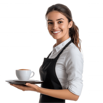 A waitress holding a cup of coffee png