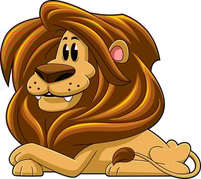 Cute Lion Cartoon Character With Majestic Mane Lying Down. Hand Drawn Illustration Isolated On Transparent Background vector