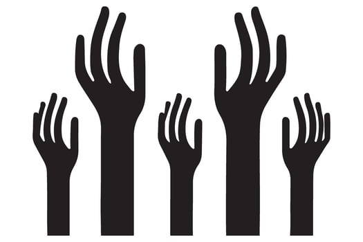 Raised Hands Silhouette Illustration for Unity and Support vector