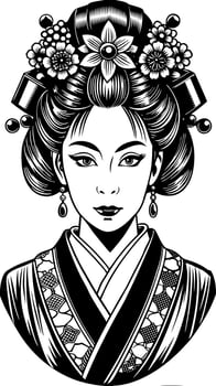 Beautiful Geisha in Elaborate Kimono and Hair Decorations Traditional Art vector