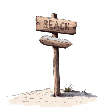Wooden Beach Signpost Points Towards Sandy Shores png