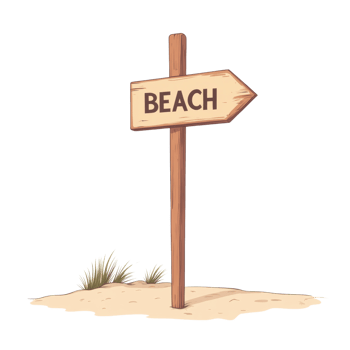 Wooden Beach Signpost Directing Towards Sandy Shore png