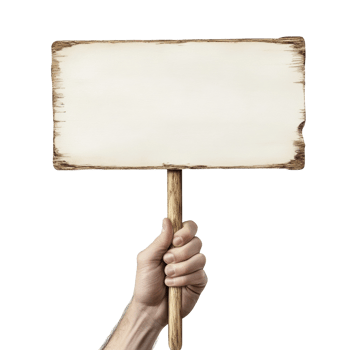 A hand holds a rustic wooden sign blank png