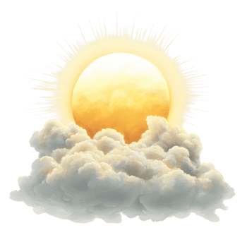 Golden Sun Rising Behind Fluffy Cloudscape png