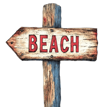 Weathered Wooden Beach Signpost Directs to the Ocean png