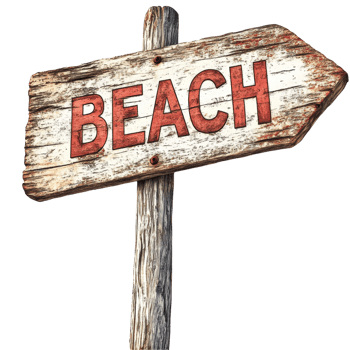 Rustic Wooden Beach Sign Points the Way png