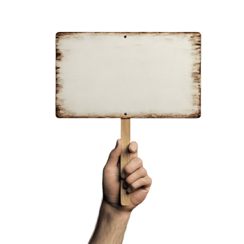 A hand holds a blank rustic wooden sign png