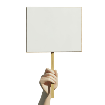 A hand holds a blank wooden sign. cut out png