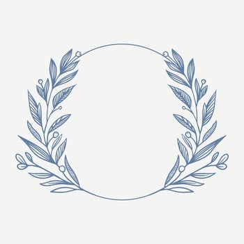 Botanical blues wedding frame or wreath on white background. Hand drawn floral, flower, leaf branch in toile de jouy style. Line art for wedding, monogram, invitation, greeting, logo, birthday cards vector