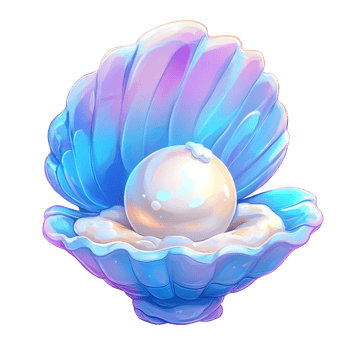 A luminous pearl rests inside a vibrant iridescent seashell png